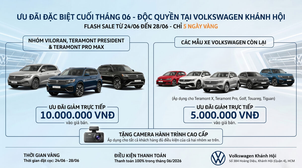 Ưu Đãi Volkswagen Tháng 6/2026: Flash Sale 5 Ngày Vàng Tại Volkswagen Khánh Hội